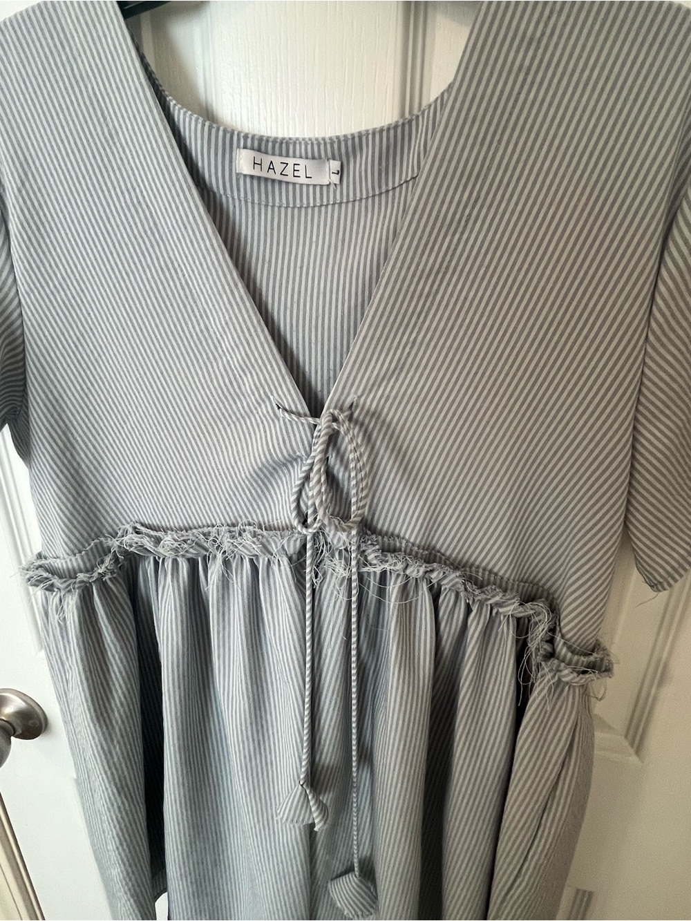 Hazel light/dark blue Pinstripe Tie-Front Babydoll Dress/Top - Picture 2 of 3
